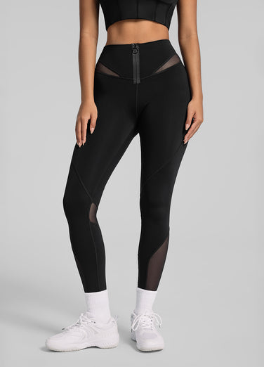 Leggings in Rete con Cerniera Frontale