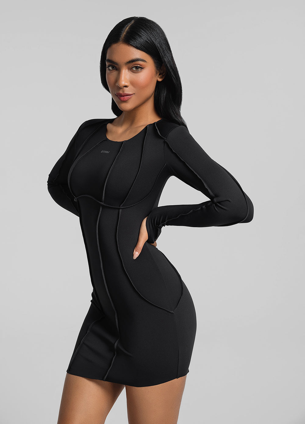 Curved Stitching Mini Dress | Betterme Store Black / L Curved Stitching Mini Dress | Betterme Store Black / L