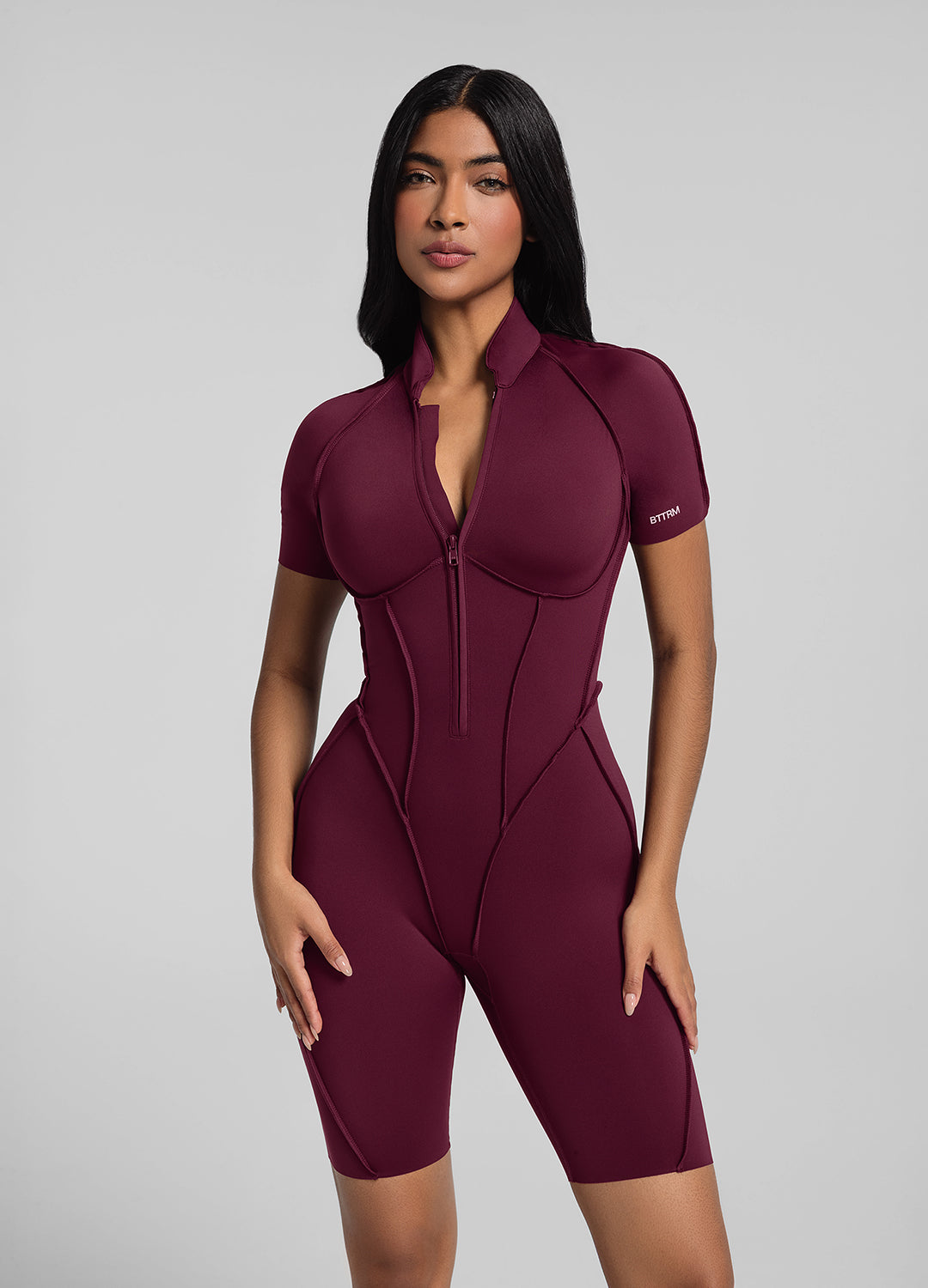 Sleek Shorts Catsuit (Color: Burgundy) | BetterMe Store