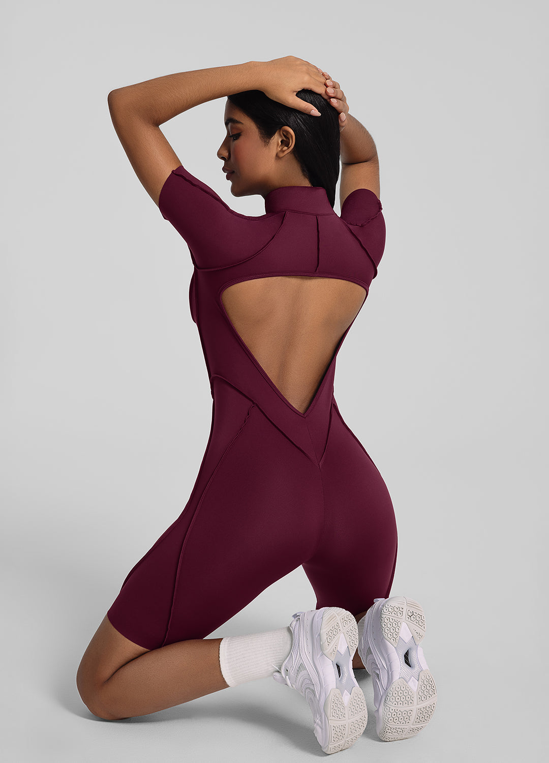 Sleek Shorts Catsuit (Color: Burgundy) | BetterMe Store