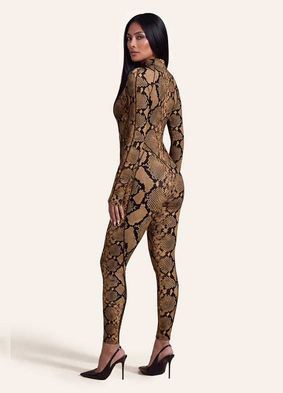 Caramel Snake Closed-Back Catsuit