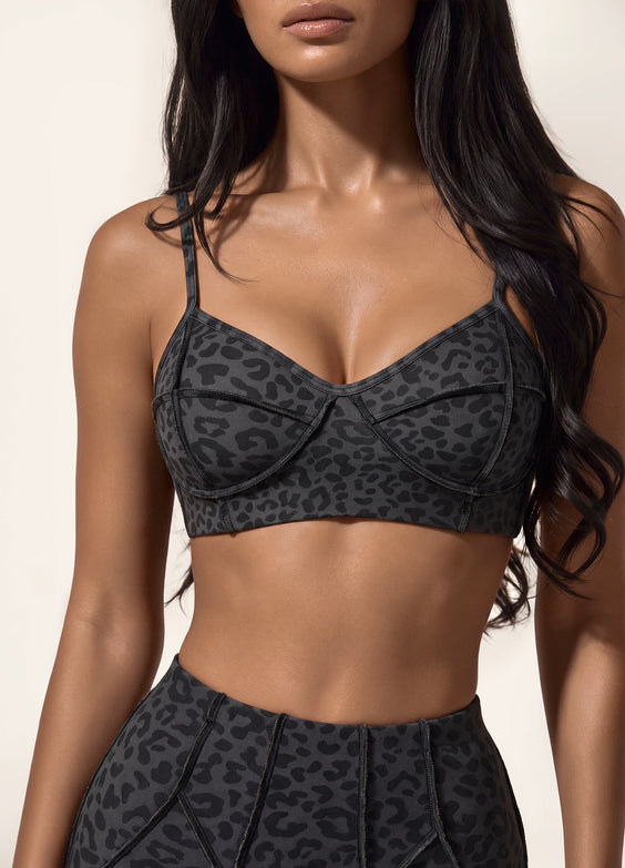 Black Leopard Contour Stitch Bralette