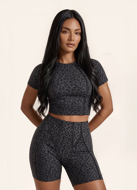 Black Leopard Contour Stitch Micro Shorts