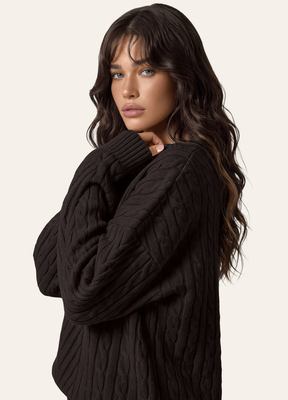 Oversize-Pullover mit Zopfmuster im Fischerstil