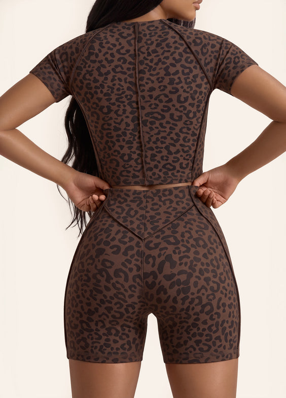 Chocolate Leopard Contour Stitch Micro Shorts