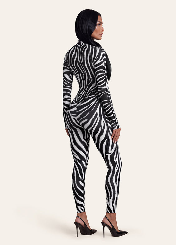 Ivory Zebra Closed-Back Catsuit