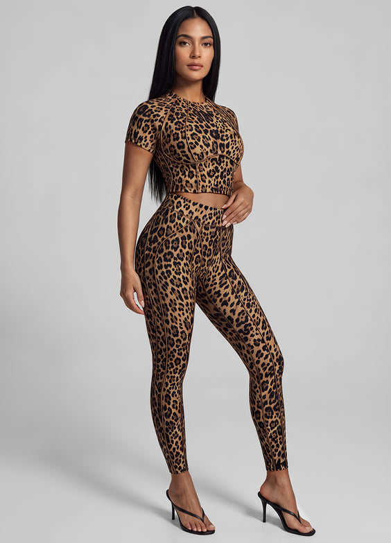 Golden Leopard Contour Stitch Crop Top