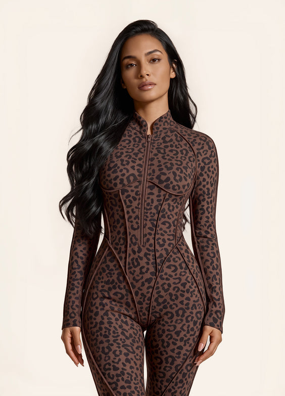 Chocolate Leopard Closed-Back Catsuit