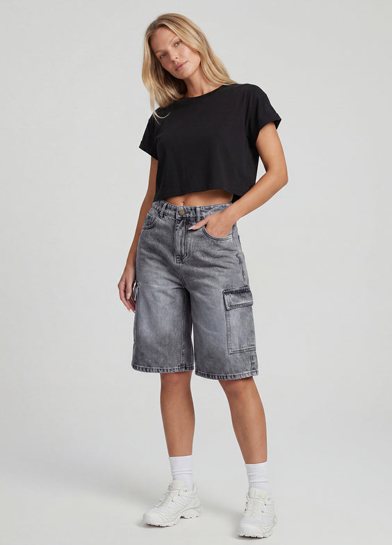 Relaxed Cargo Denim Shorts