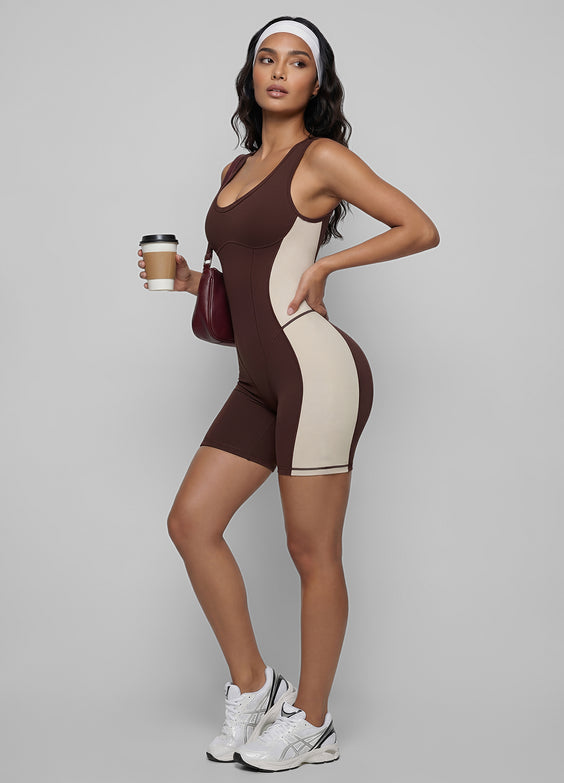 Form-Fitting Open Back Shorts Catsuit