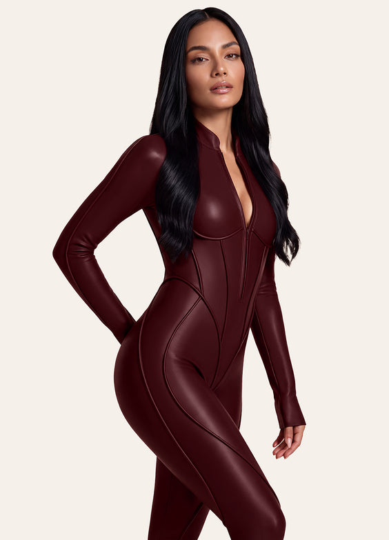 Faux Leather Closed-Back Catsuit