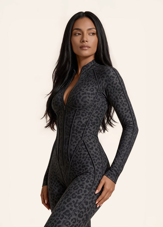Black Leopard Closed-Back Catsuit