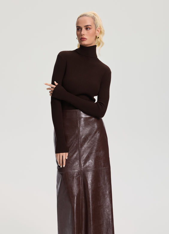 Ribbed Wool Blend Turtleneck