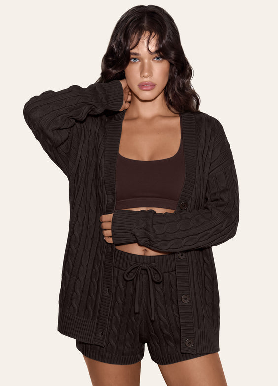 Cardigan oversize in maglia grossa a trecce