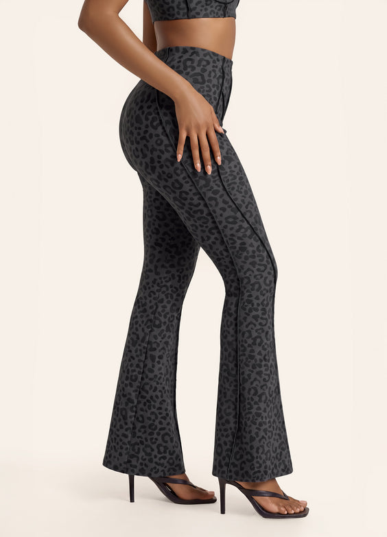 Black Leopard Longline Flare Leggings