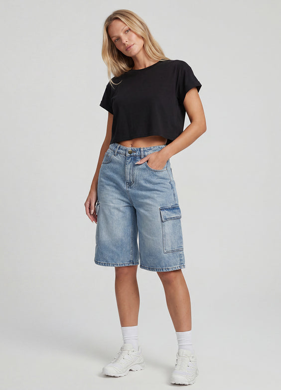 Relaxed Cargo Denim Shorts