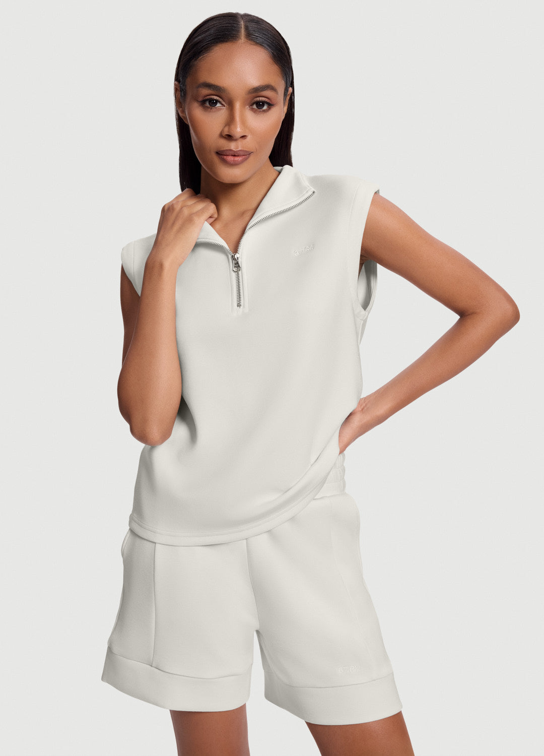 Sleeveless Half-Zip Sweatshirt (Color: White) | BetterMe Store