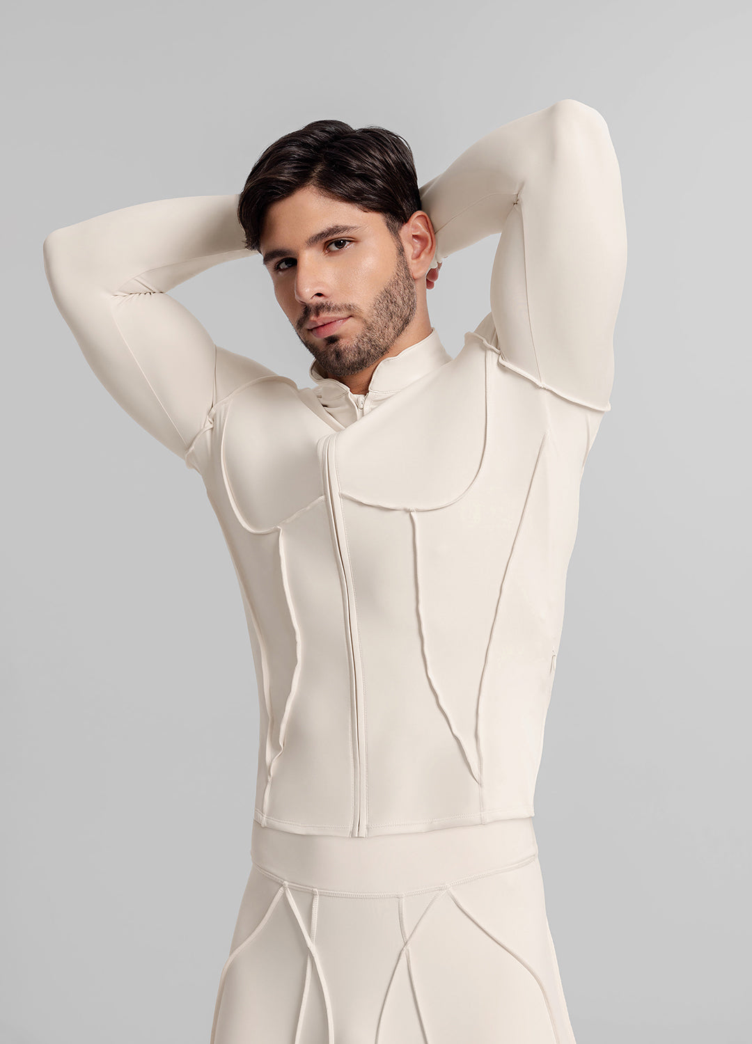 Contour Zip-Up Long Sleeve Top (Color: Ivory) | BetterMe Store