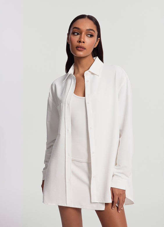 Textured Oversized Button-Up Shirt