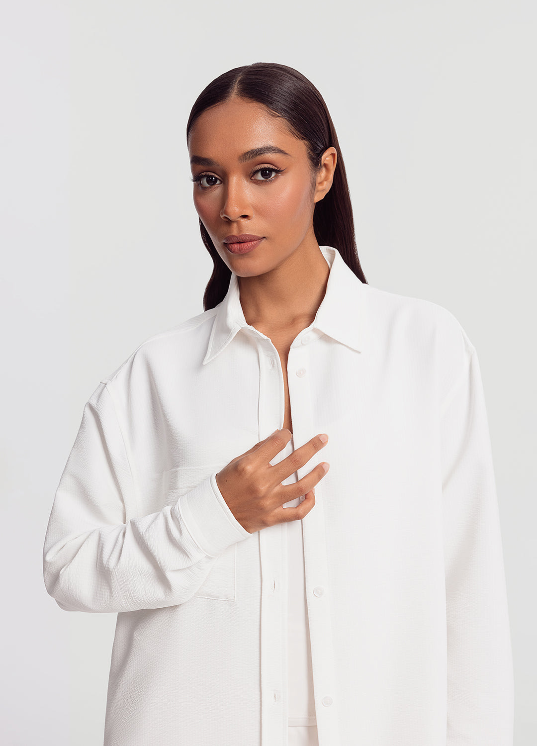 Women's Textured Oversized Button-Up Shirt White XS | BetterMe Store