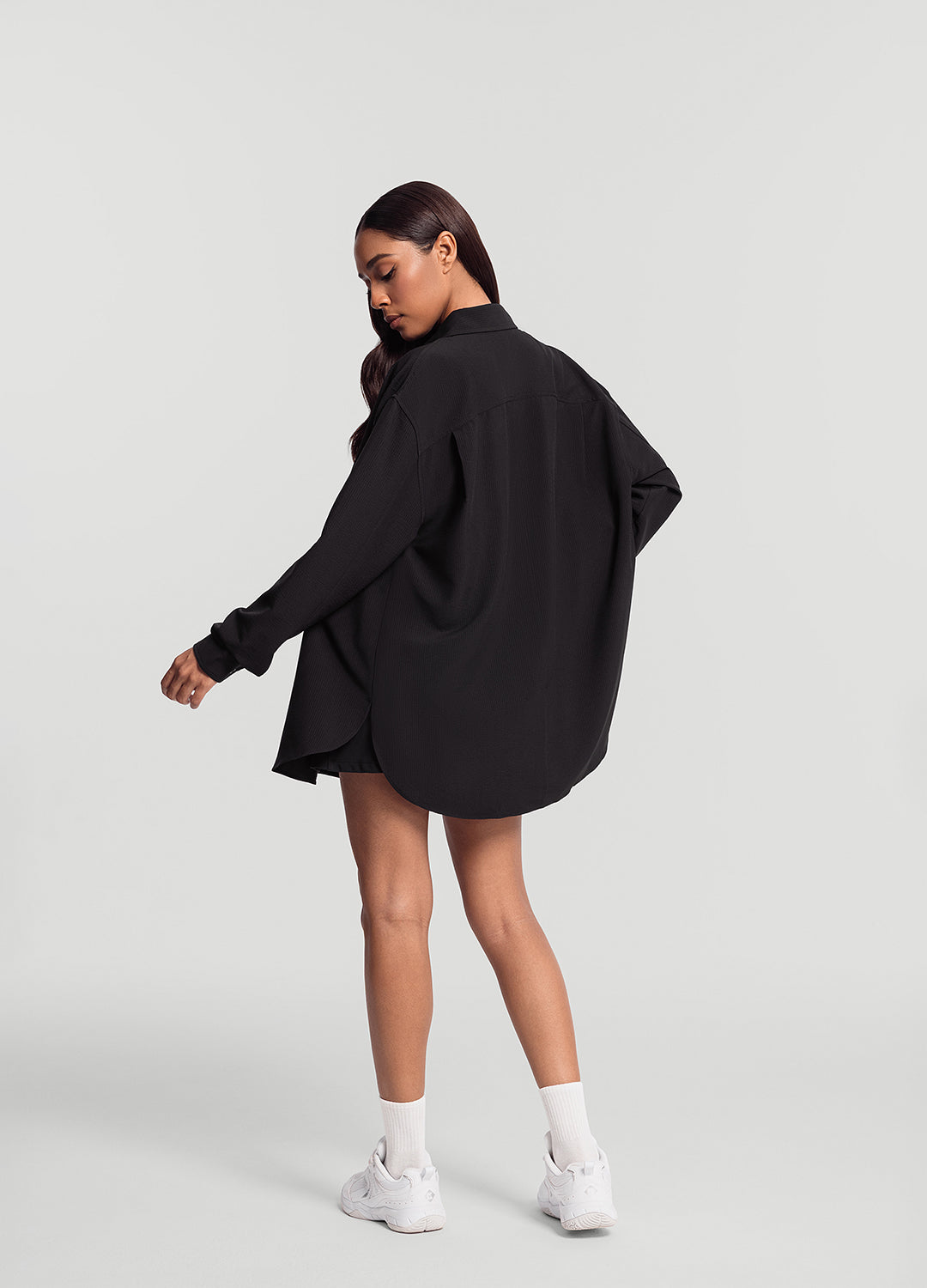 Textured Oversized Button-Up Shirt (Color: Black) | BetterMe Store