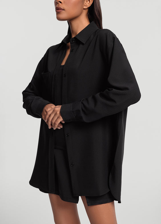 Textured Oversized Button-Up Shirt