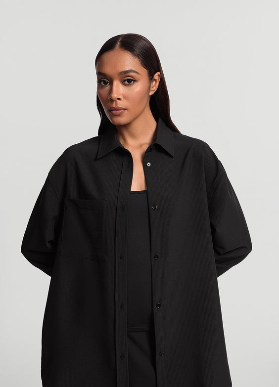 Textured Oversized Button-Up Shirt