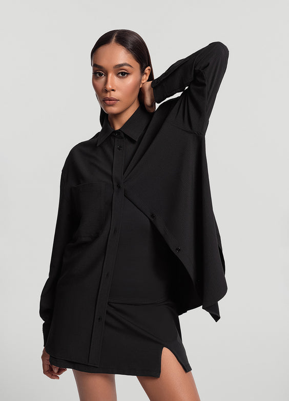 Textured Oversized Button-Up Shirt