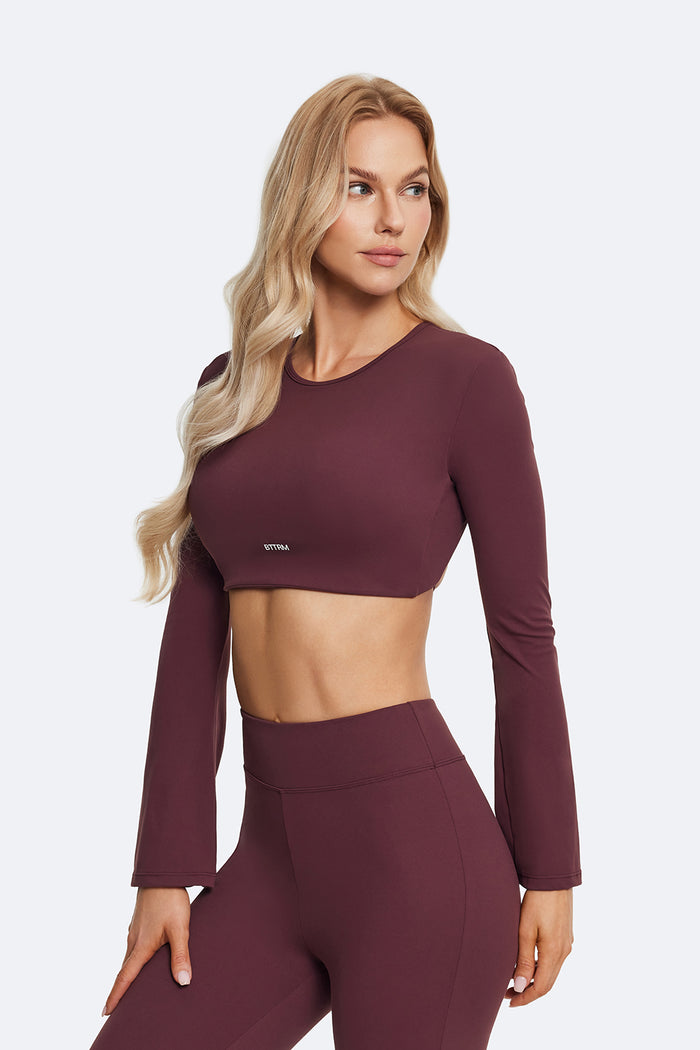 Rückenfreies Crop-Top mit vollen Ärmeln