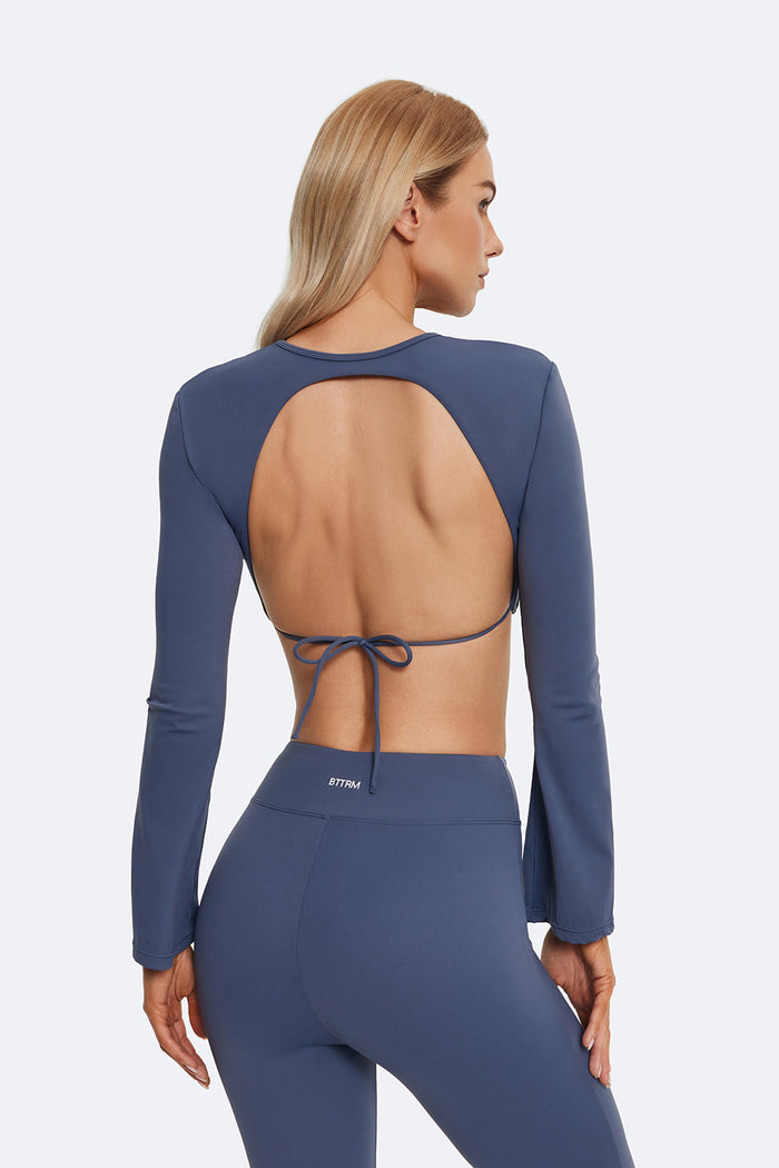 Backless Full-Sleeve Crop Top