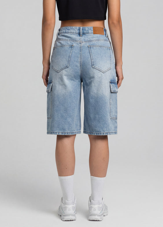 Relaxed Cargo Denim Shorts