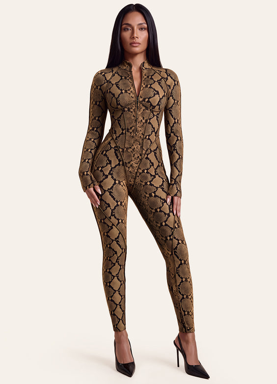 Caramel Snake Closed-Back Catsuit