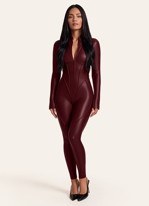 Faux Leather Closed-Back Catsuit