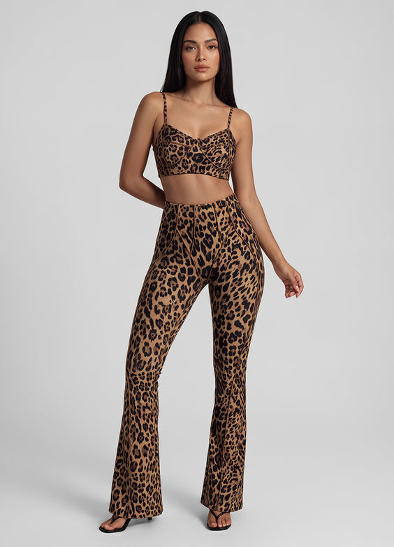 Golden Leopard Longline Flare Leggings