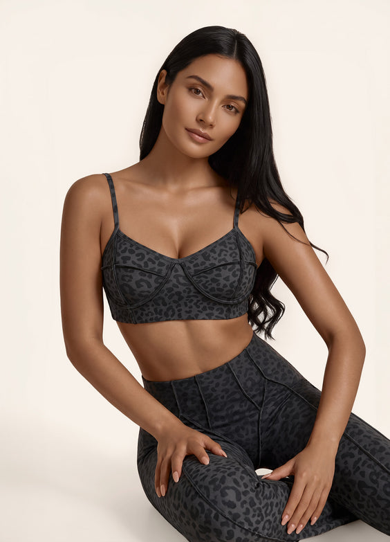 Black Leopard Contour Stitch Bralette