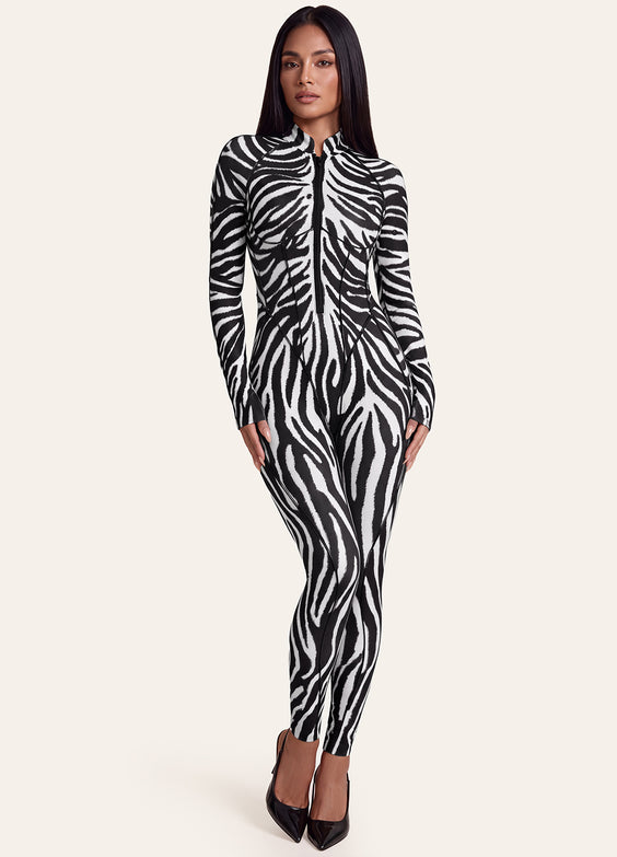 Ivory Zebra Closed-Back Catsuit