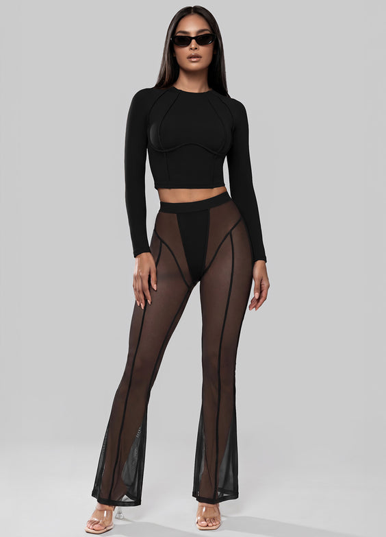 Semi-Sheer Contour Flare Leggings