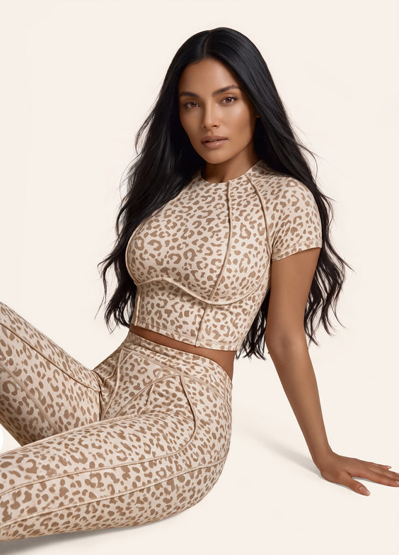 Sandstone Leopard Contour Stitch Crop Top