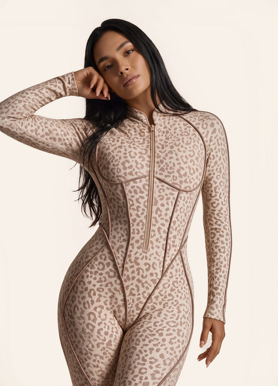 Sandstone Leopard Closed-Back Catsuit