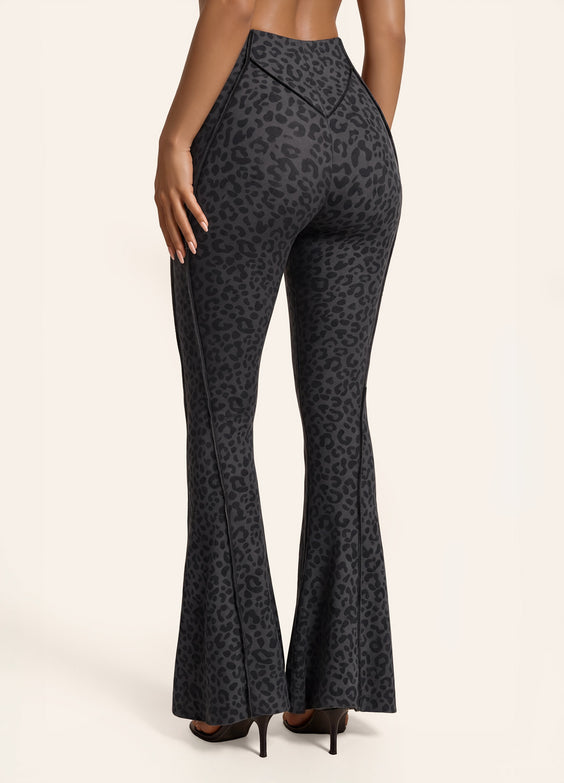 Black Leopard Longline Flare Leggings