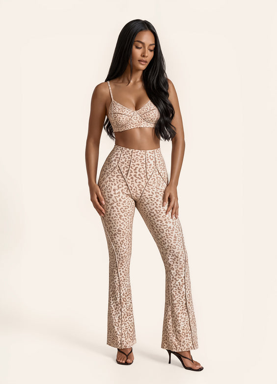 Sandstone Leopard Longline Flare Leggings