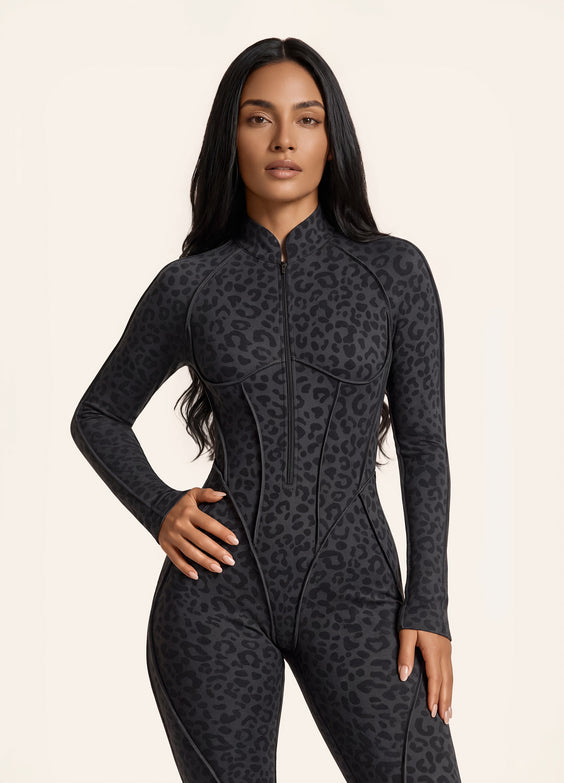 Black Leopard Closed-Back Catsuit
