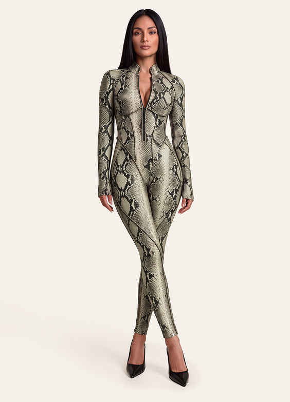 Sage Snake Closed-Back Catsuit