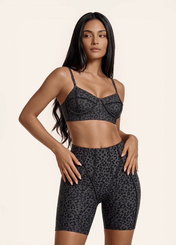 Black Leopard Contour Stitch Micro Shorts