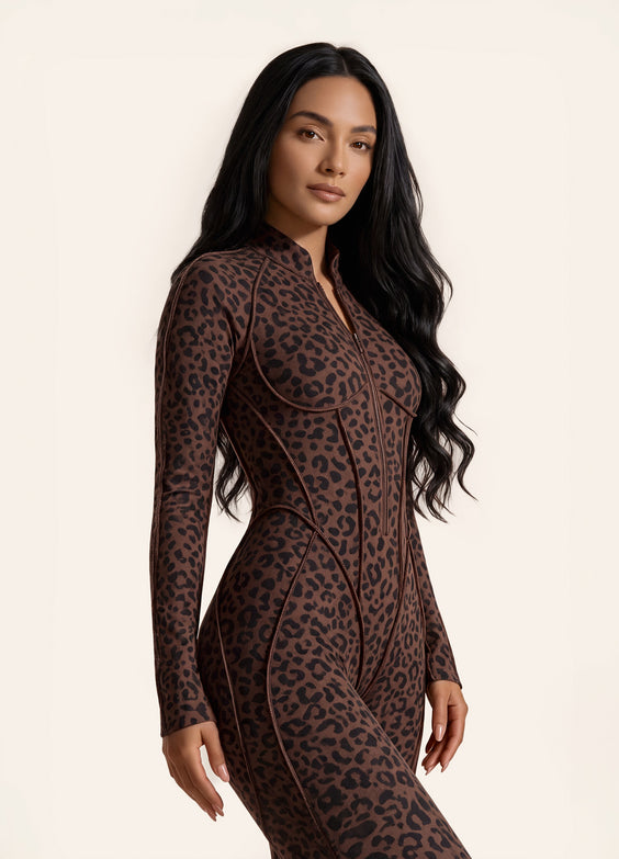 Chocolate Leopard Closed-Back Catsuit