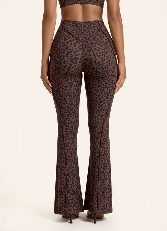 Chocolate Leopard Longline Flare Leggings