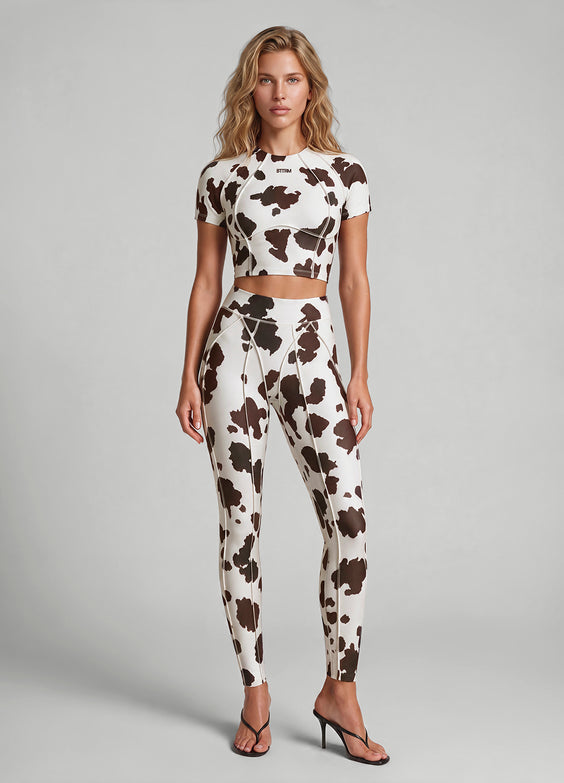 Mocha Cow Contour Stitch Leggings