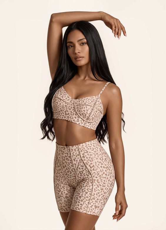 Sandstone Leopard Contour Stitch Micro Shorts