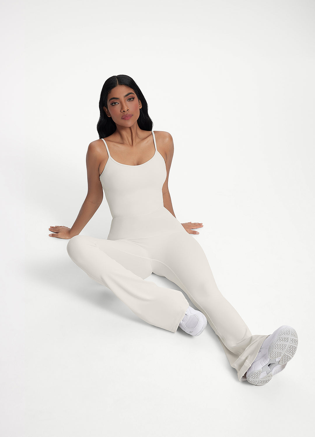 Flared Scrunch Jumpsuit (Color: White) | BetterMe Store
