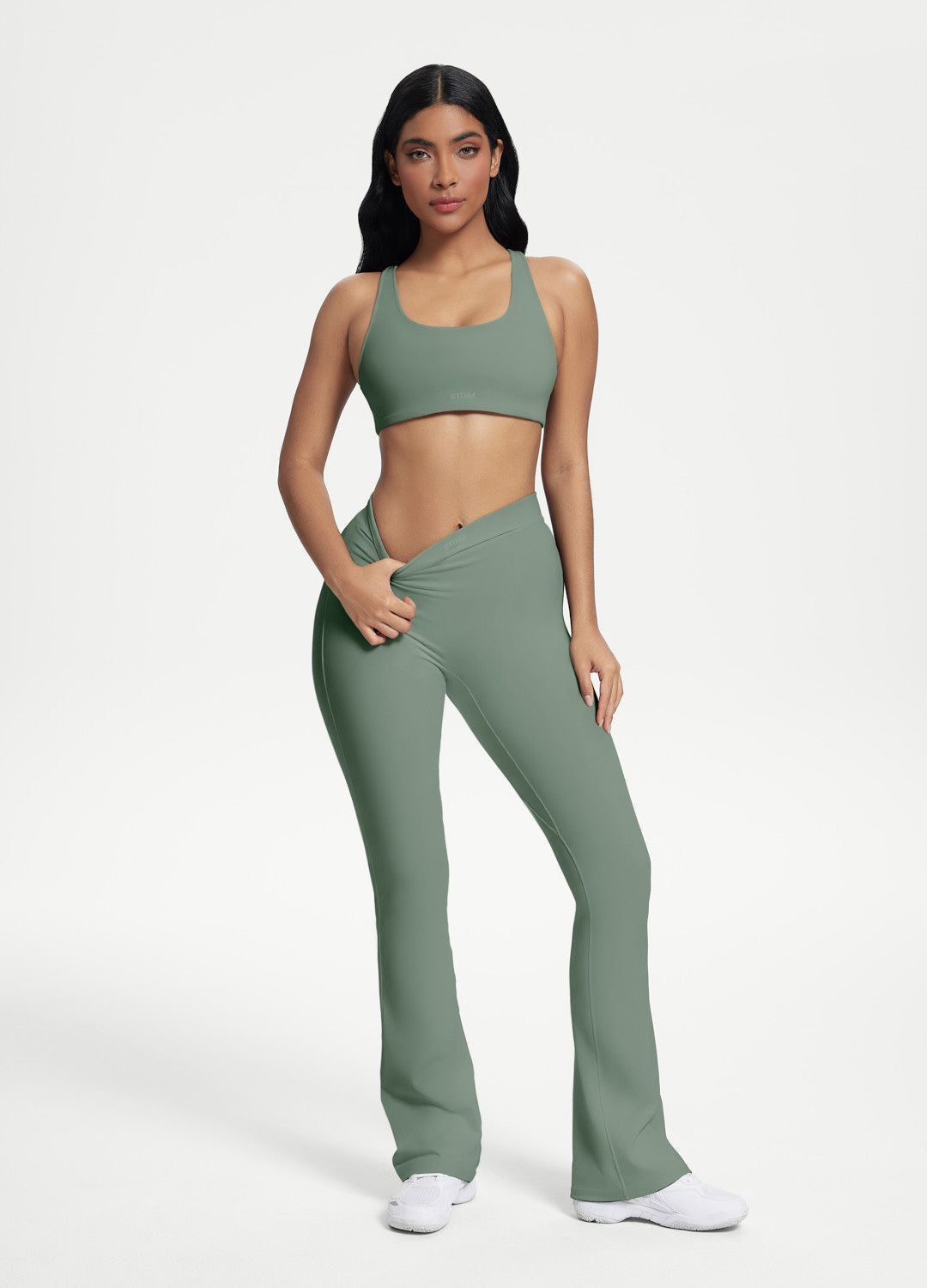 Scrunch Back Flared Leggings (Color: Sage Green) | BetterMe Store